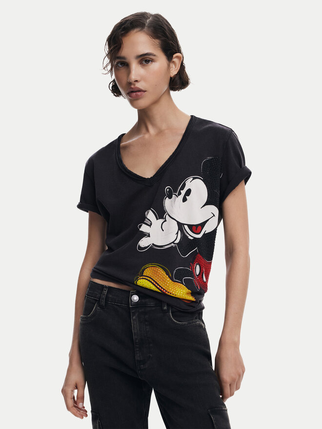 Desigual Desigual Marškinėliai Mickey Joker 25SWTKAG Juoda Regular Fit