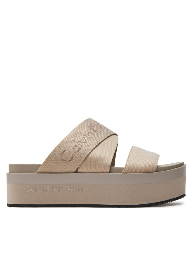 Calvin Klein Jeans Παντόφλες Calvin Klein Jeans Flatform Sandal Webbing In Mr YW0YW01361 Μπεζ