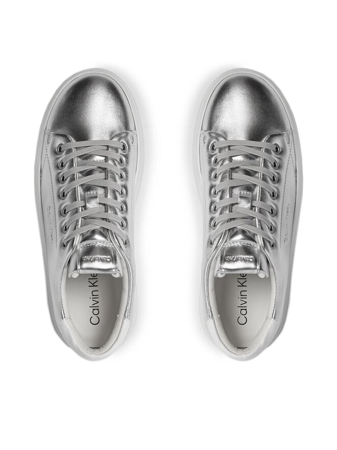 Calvin Klein Sneakersy Calvin Klein Bubble Cupsole Lace Up Metallic HW0HW02008 Srebrny
