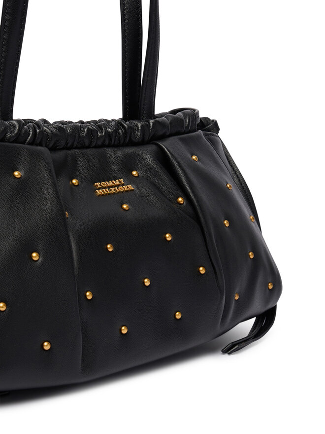 Tommy Hilfiger Handtasche Tommy Hilfiger Soft Leather Shoulder Bag Studs AW0AW19338 Schwarz