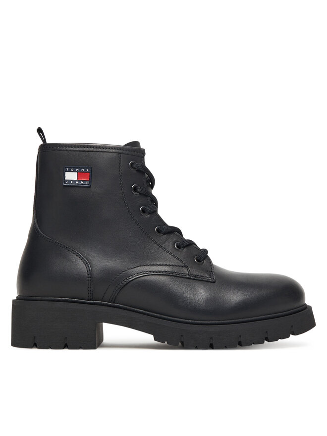 Tommy Jeans Черевики туристичні Tommy Jeans Tjw Lace Up Leather Boot EN0EN02824 Чорний