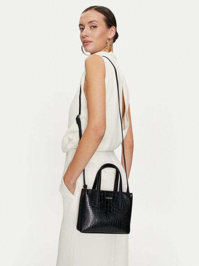 Calvin Klein Handtasche Calvin Klein Ck Must Mini Tote_Croco K60K612163 Schwarz