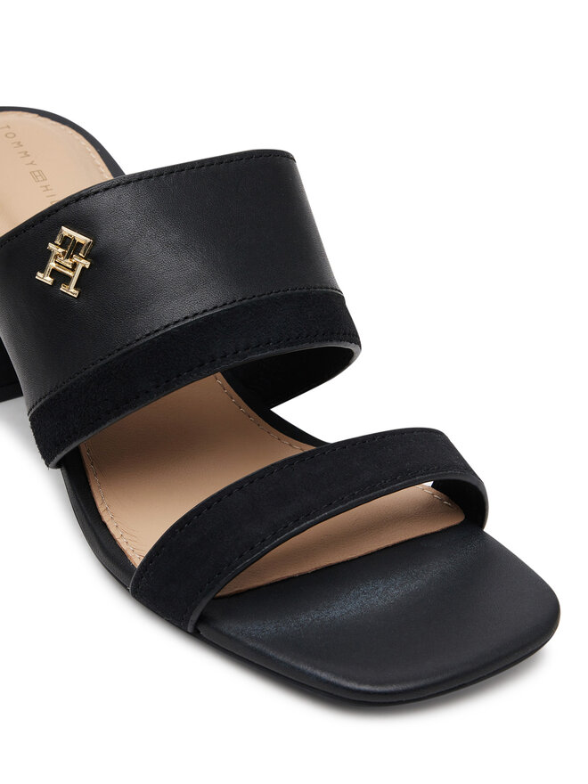 Tommy Hilfiger Šľapky Tommy Hilfiger Leather & Suede Block Heel Mule FW0FW08530 Čierna
