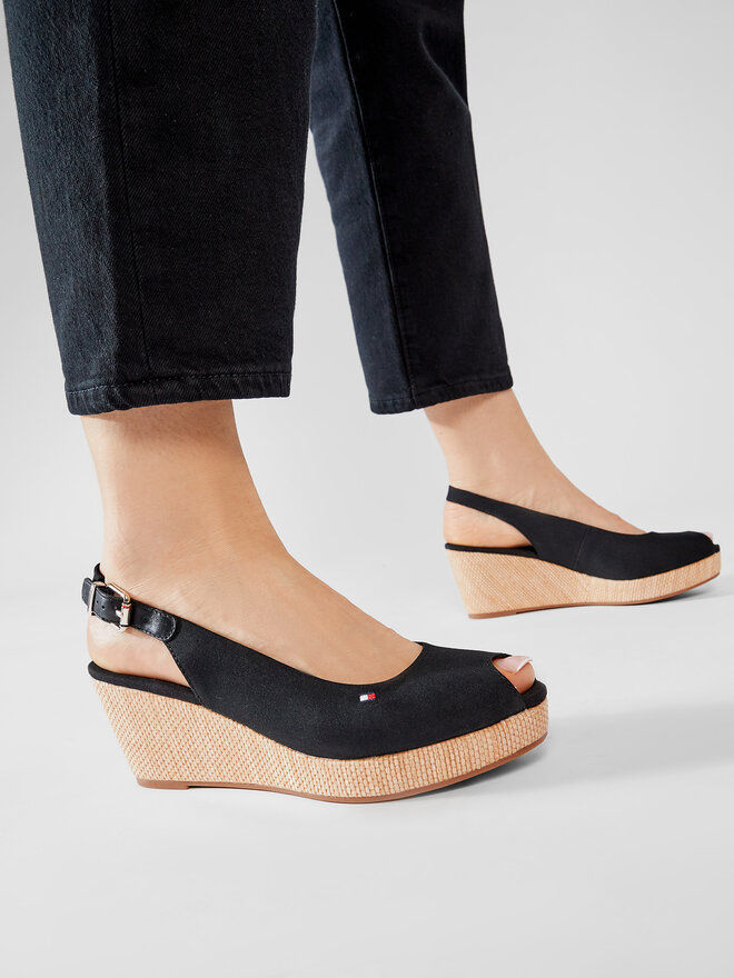 Tommy Hilfiger Εσπαντρίγιες Tommy Hilfiger Iconic Elba Sling Back Wedge FW0FW04788 Μαύρο
