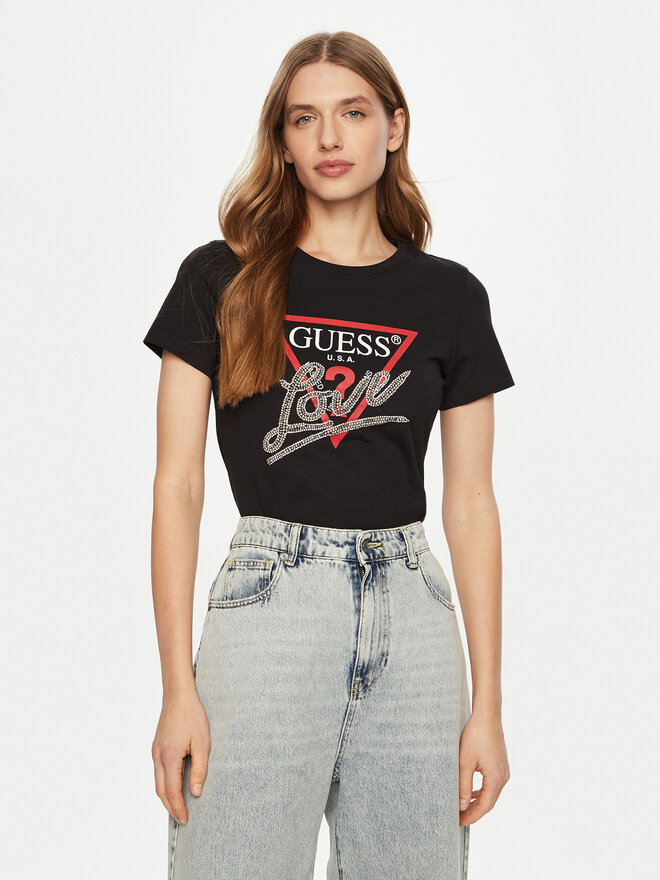 Guess Guess Marškinėliai W5RI10 I3Z14 Juoda Regular Fit