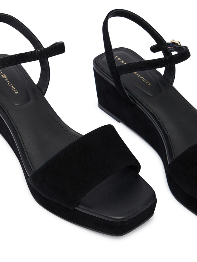 Tommy Hilfiger Sandalen Tommy Hilfiger Suede Wrapped Mid Wedge FW0FW09235 Schwarz
