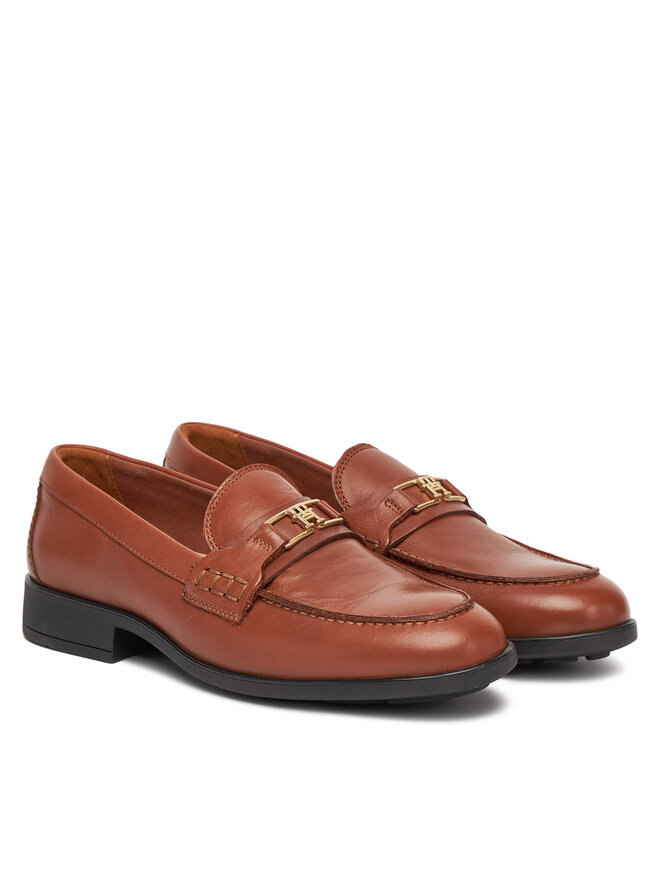Tommy Hilfiger Slipper Tommy Hilfiger Th Logo Leather Loafer FW0FW08705 Braun