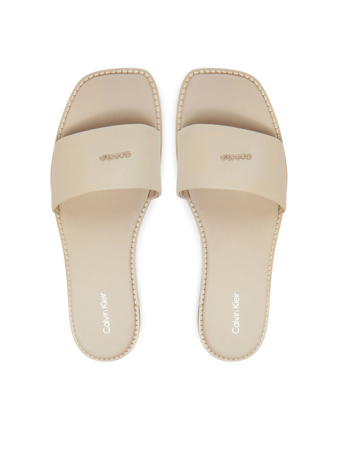 Calvin Klein Pantoletten Calvin Klein Flat Sandal Square Hf Lth HW0HW02652 Beige
