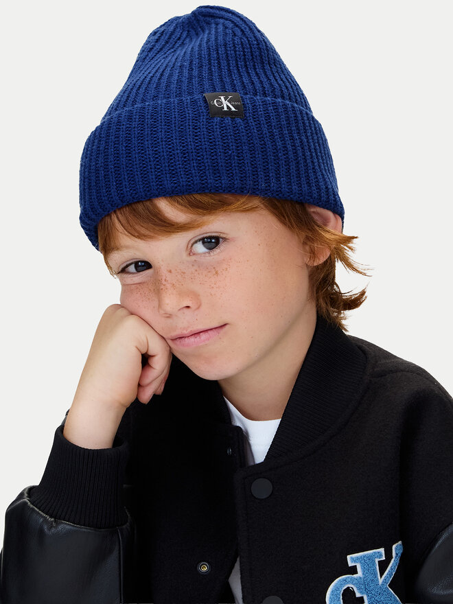 Calvin Klein Jeans Шапка Calvin Klein Jeans Monogram Rib Beanie IU0IU00440 Син
