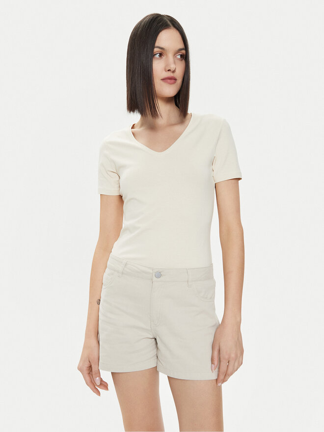 4F 4F Marškinėliai 4FWSS24TTSHF1359 Écru Slim Fit