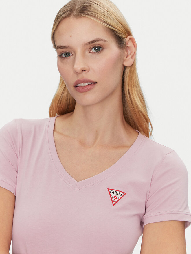 Guess Guess Marškinėliai W2YI45 J1314 Rožinė Slim Fit