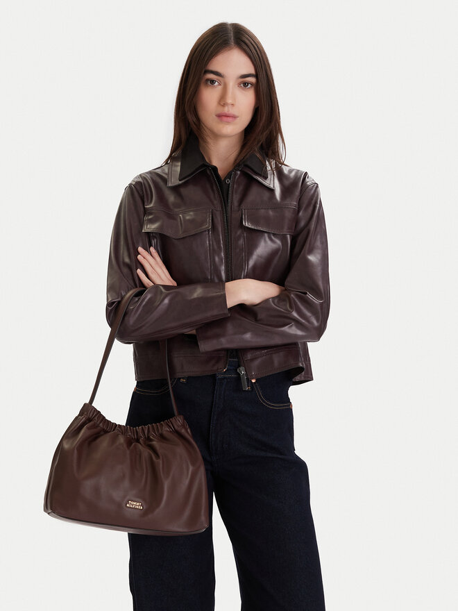 Tommy Hilfiger Handtasche Tommy Hilfiger Soft Leather Shoulder Bag AW0AW18307 Dunkelrot