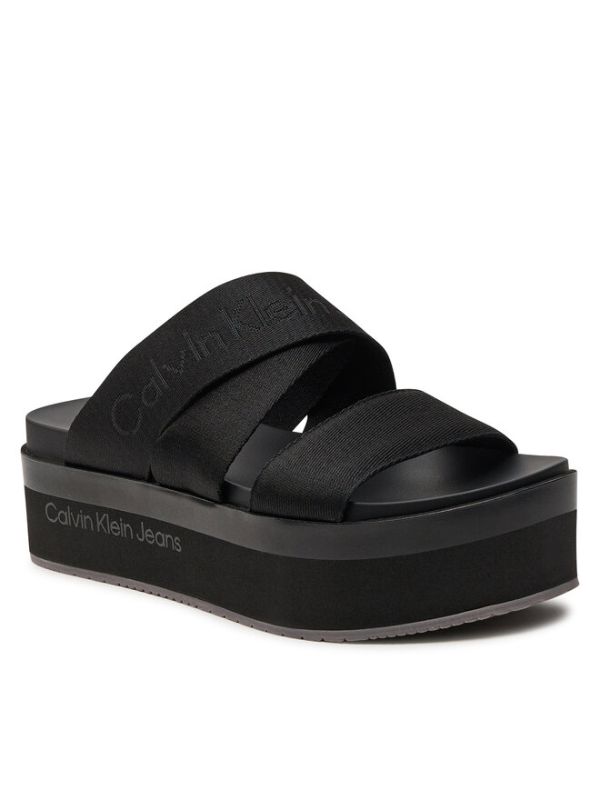 Calvin Klein Jeans Şlapi Calvin Klein Jeans Flatform Sandal Webbing In Mr YW0YW01361 Negru
