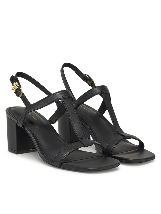 Tommy Hilfiger Sandalen Tommy Hilfiger Leather Block Heel Sandal FW0FW08532 Schwarz