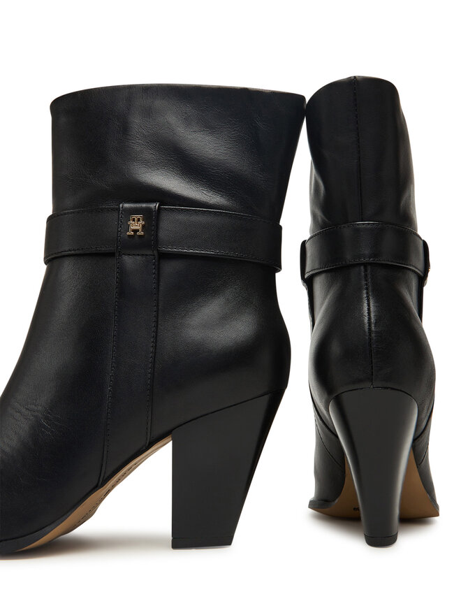 Tommy Hilfiger Stiefeletten Tommy Hilfiger Th T-Strap Leather Pointy Bootie FW0FW08984 Schwarz