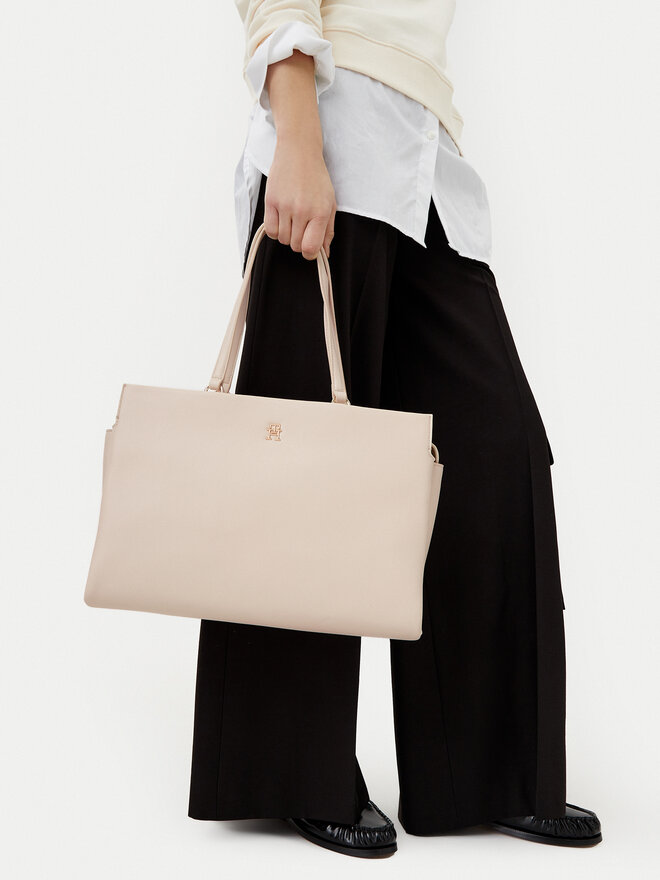 Tommy Hilfiger Ročna torba Tommy Hilfiger Th Legacy Tote AW0AW17197 Écru