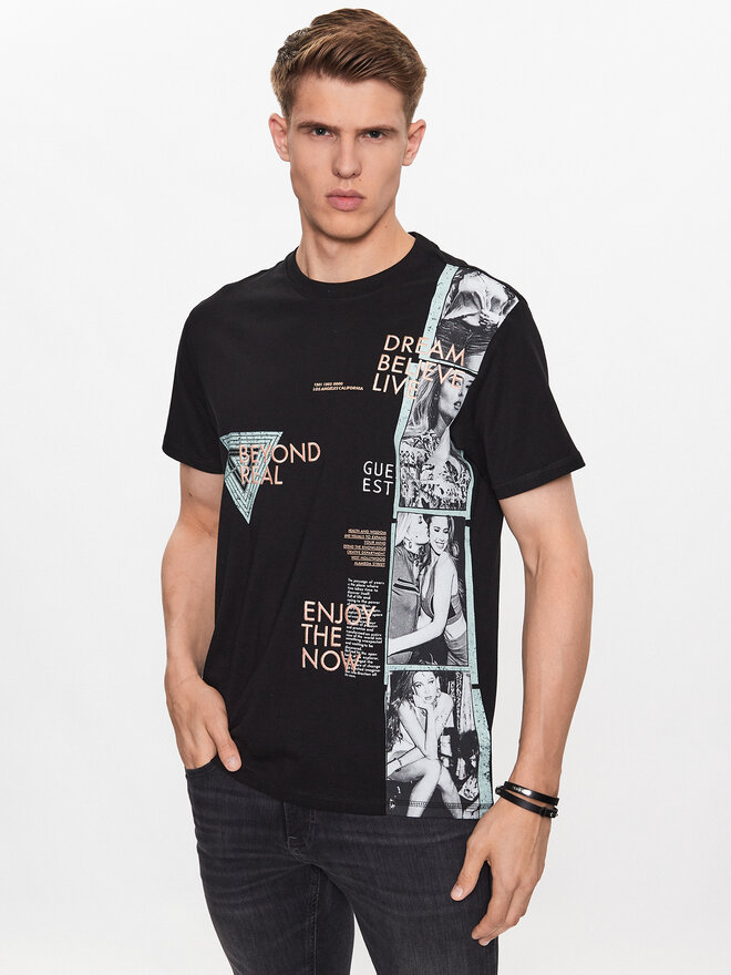Guess Guess Marškinėliai M3YI18 K8FQ4 Juoda Regular Fit