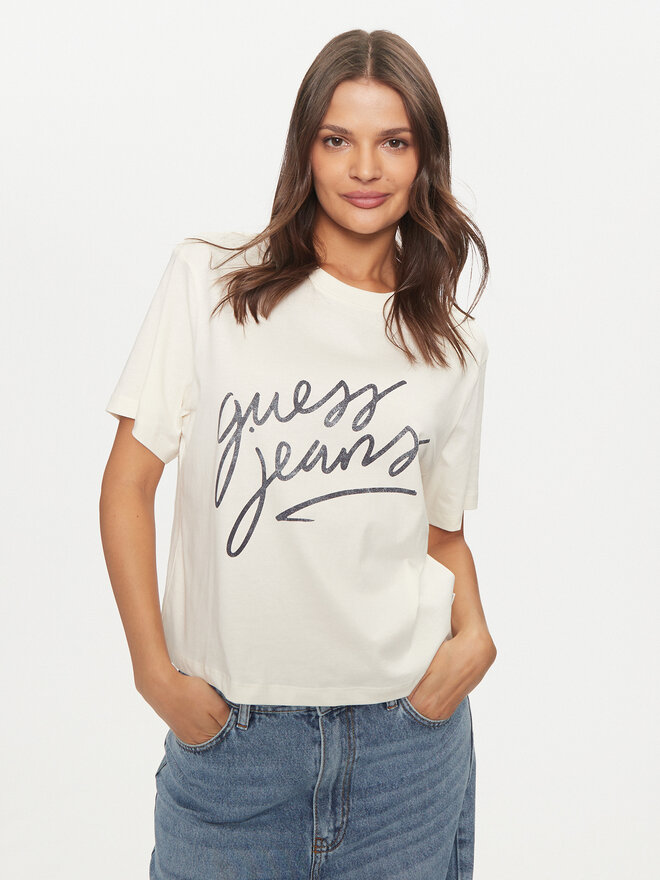 Guess Jeans Guess Jeans Camiseta W4BI54 K8HM0 Écru Boxy Fit
