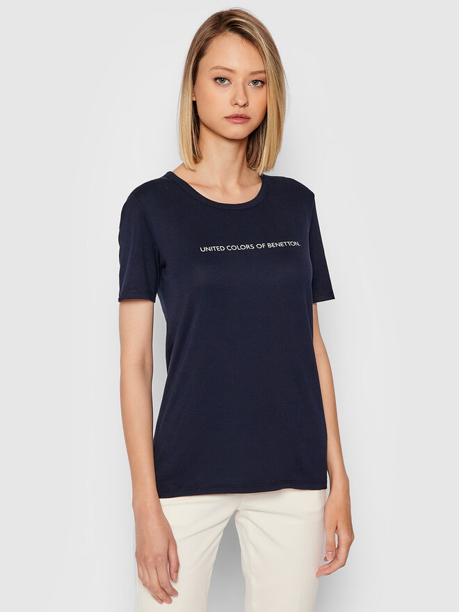 United Colors Of Benetton United Colors Of Benetton Marškinėliai 3GA2E16A2 Tamsiai mėlyna Regular Fit