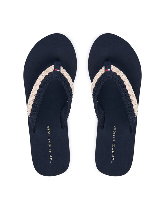 Tommy Hilfiger Zehentrenner Tommy Hilfiger Th Wedge Crochet Summer Sandal FW0FW09420 Dunkelblau