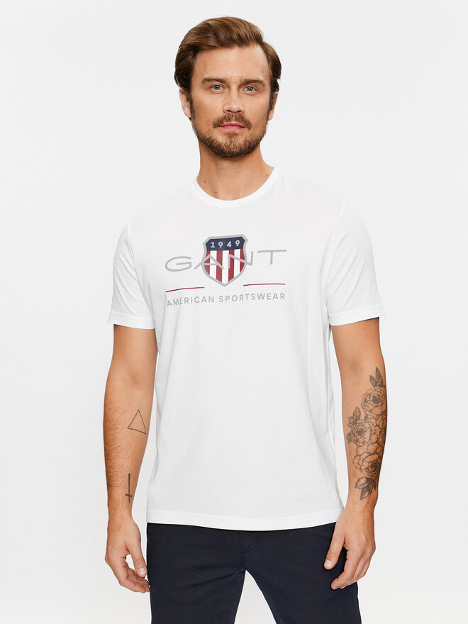 Gant Gant Marškinėliai Reg Archive Shield Ss 2003199 Balta Regular Fit