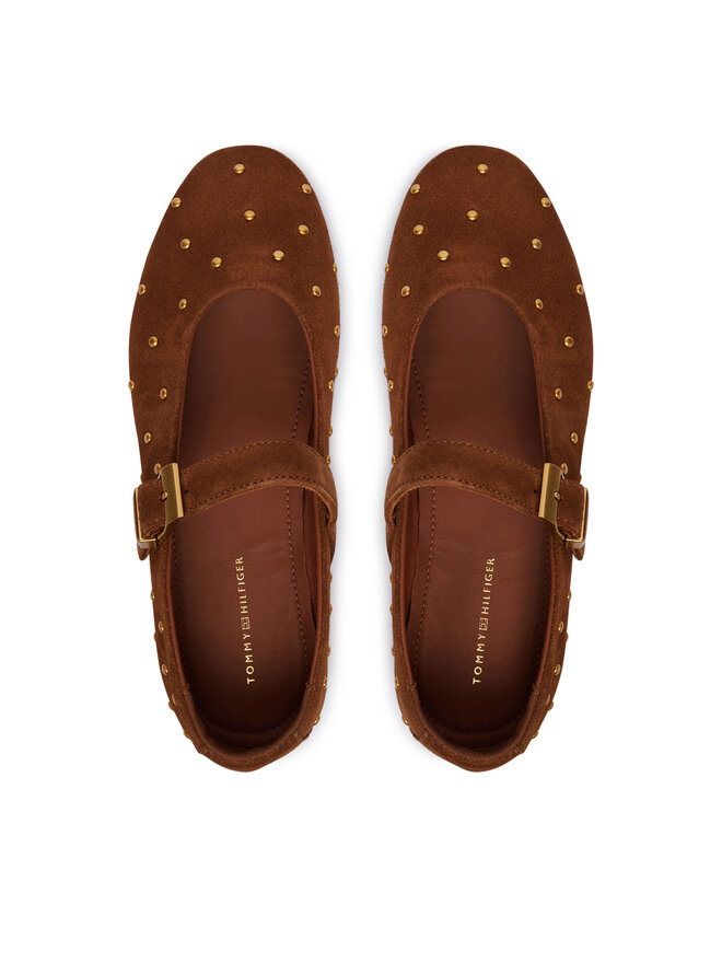 Tommy Hilfiger Ballerinas Tommy Hilfiger Th Buckle Suede Stud Ballerina FW0FW09666 Braun