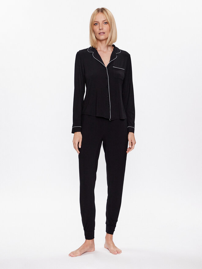 Hunkemöller Hunkemöller Μπλούζα πιτζάμας Jacket 201739 Μαύρο Regular Fit