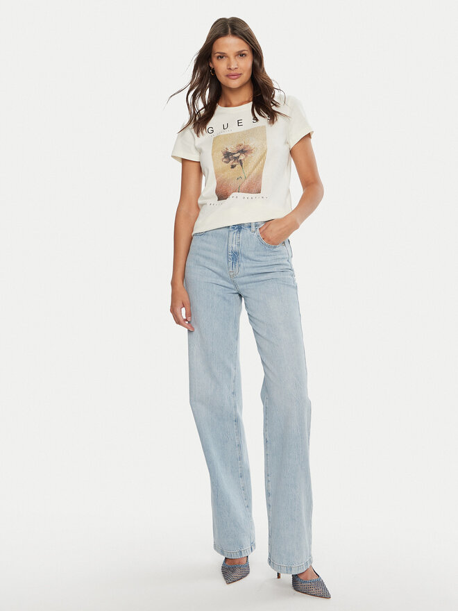 Guess Guess Marškinėliai W4BI13 KCJI0 Écru Regular Fit