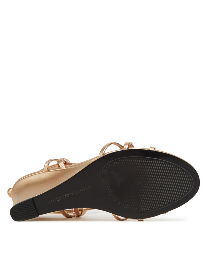 Tommy Hilfiger Sandały Tommy Hilfiger Metal Leather Knots Wedge Sandal FW0FW08801 Złoty