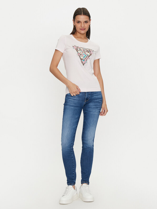 Guess Guess Marškinėliai Cherry Flower W4YI26 J1314 Rožinė Slim Fit
