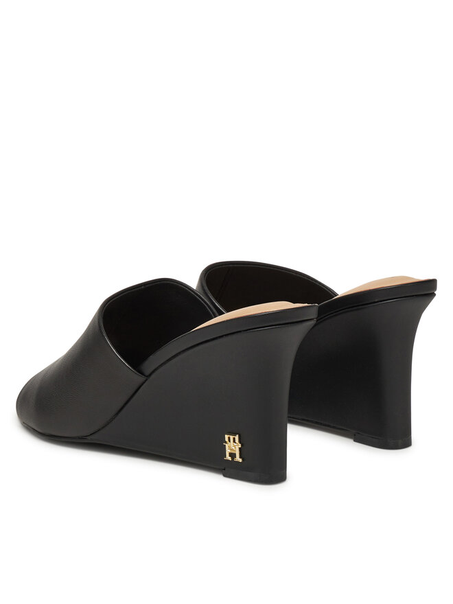 Tommy Hilfiger Klapki Tommy Hilfiger Leather Wedge Mule FW0FW08418 Czarny