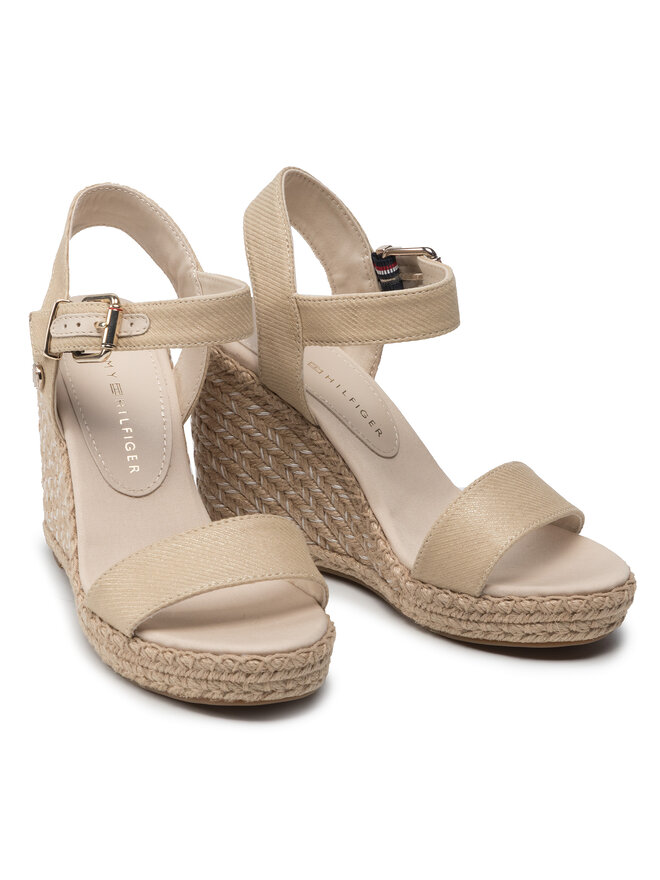 Tommy Hilfiger Espadrilles Tommy Hilfiger Shiny Touches High Wedge Sandal FW0FW06180 Bézs