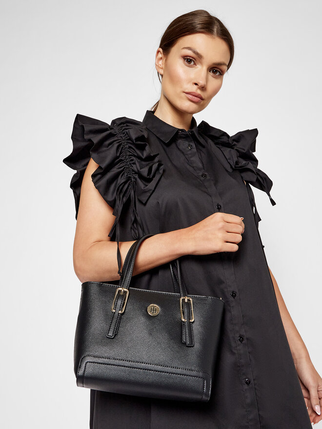 Tommy Hilfiger Handtasche Tommy Hilfiger Honey Small Tote AW0AW09656 Schwarz