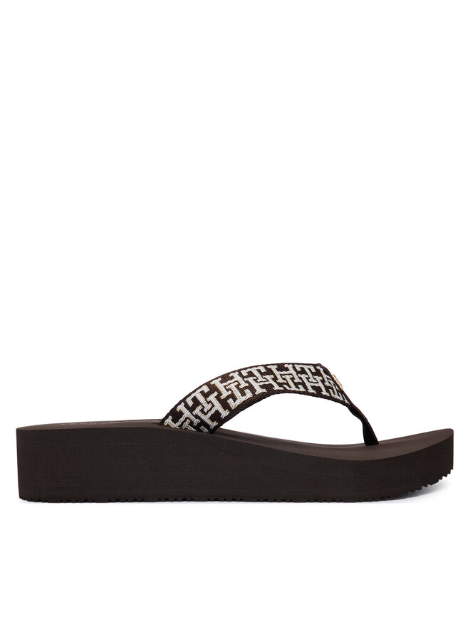Tommy Hilfiger Zehentrenner Tommy Hilfiger Mono Wedge Summer Sandal FW0FW09696 Braun