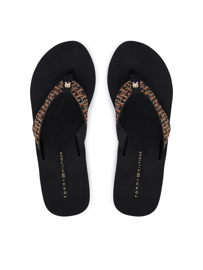 Tommy Hilfiger Zehentrenner Tommy Hilfiger Wedge Summer Sandal Mono FW0FW09698 Schwarz