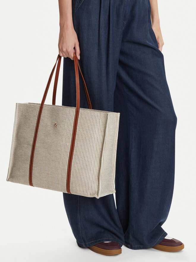 Tommy Hilfiger Handtasche Tommy Hilfiger Th Premium Beach Le Tote AW0AW17418 Beige