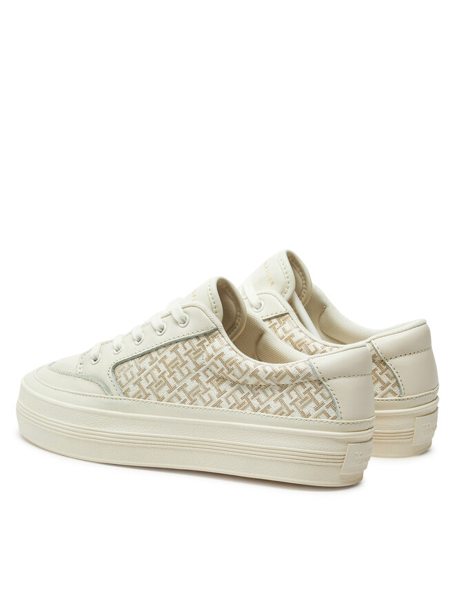Tommy Hilfiger Sneakersy Tommy Hilfiger Vulc Leather Sneaker Monogram FW0FW08331 Écru