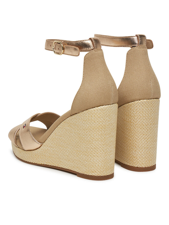 Tommy Hilfiger Sandały Tommy Hilfiger Flag Metallic High Wedge Espad FW0FW08811 Złoty