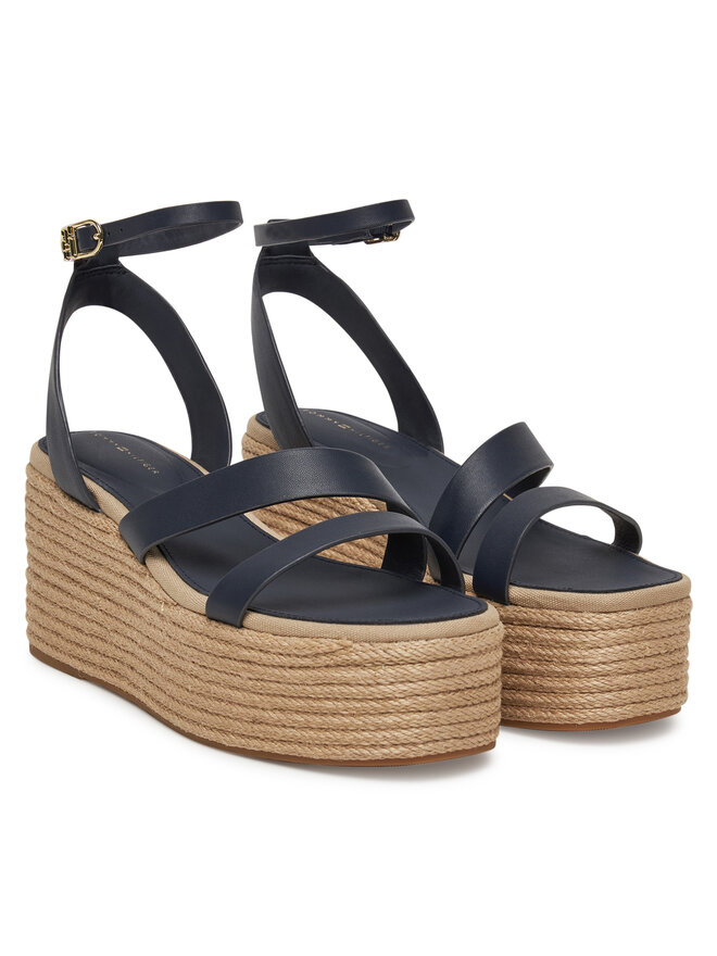 Tommy Hilfiger Espadryle Tommy Hilfiger Ankle Strap Leather Platform FW0FW08497 Granatowy
