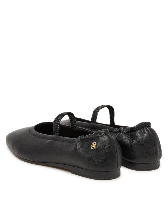 Tommy Hilfiger Ballerinas Tommy Hilfiger Soft Leather Ellastic Ballerina FW0FW09245 Schwarz