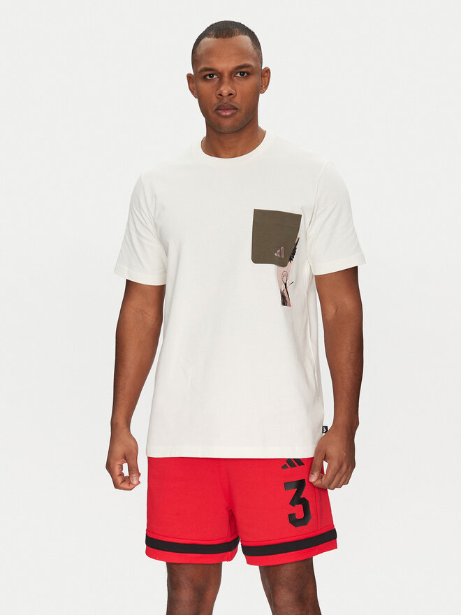 adidas adidas Marškinėliai Lens Elevated Pocket Graphic JJ3928 Balta Loose Fit