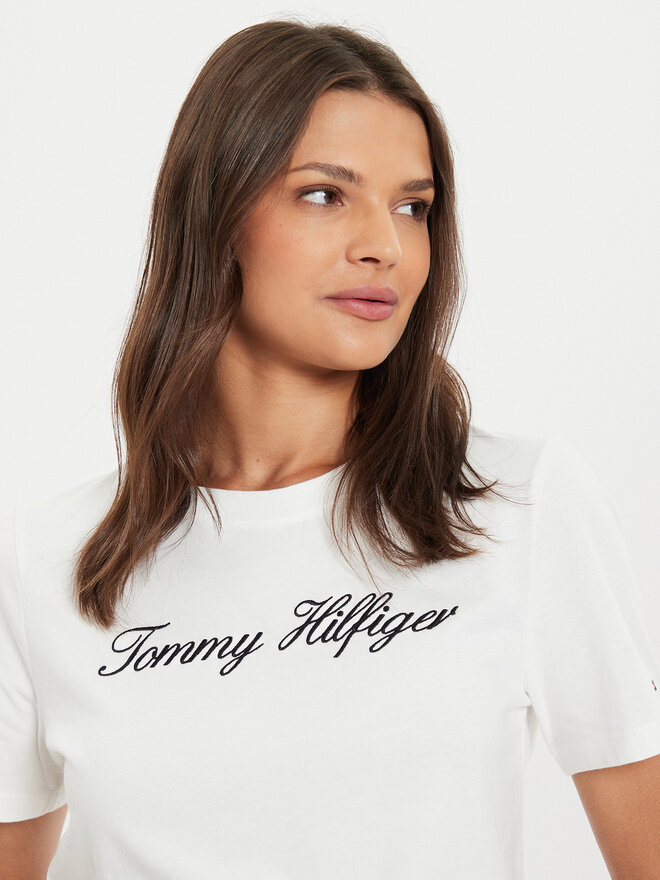 Tommy Hilfiger Tommy Hilfiger Majica Script WW0WW43459 Écru Regular Fit