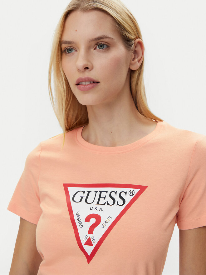 Guess Guess Marškinėliai W1YI1B I3Z14 Koralų Regular Fit