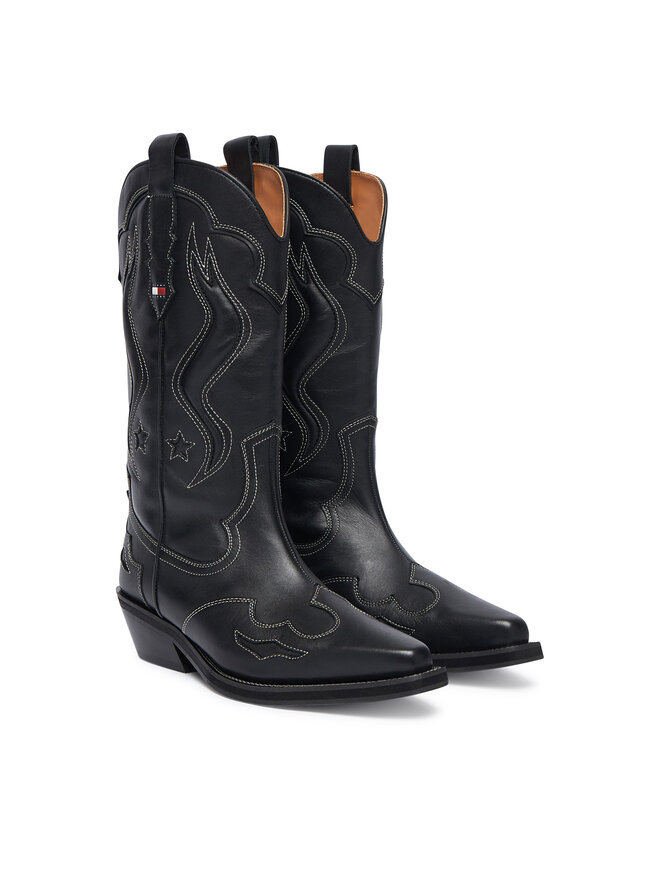 Tommy Jeans Cowboystiefel Tommy Jeans Archive Cowboy Boot Leather EN0EN03046 Schwarz