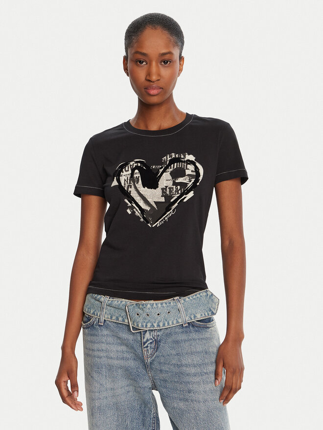 Desigual Desigual Camiseta Letter Core 25WWTK04 Negro Regular Fit