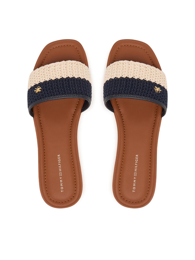 Tommy Hilfiger Pantoletten Tommy Hilfiger Flat Mule Crochet FW0FW09513 Dunkelblau