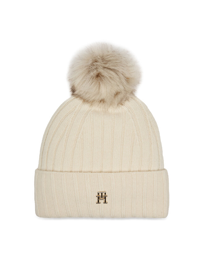 Tommy Hilfiger Mütze Tommy Hilfiger Essential Chic Pompom Beanie AW0AW16125 Écru