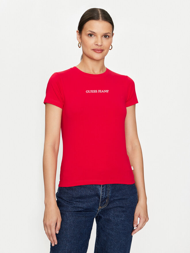 Guess Jeans Guess Jeans Marškinėliai W4YI01 J1314 Raudona Slim Fit
