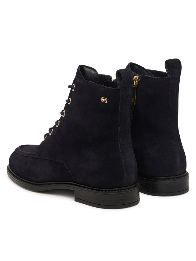 Tommy Hilfiger Schnürschuhe Tommy Hilfiger Enamel Flag Suede Lace-Up Boot FW0FW09681 Dunkelblau