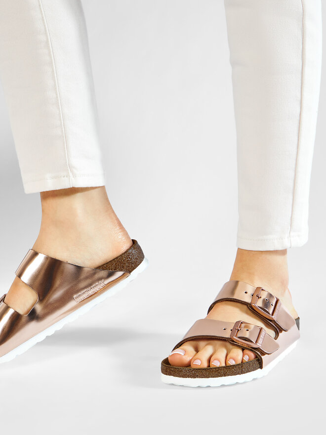 Birkenstock arizona metallic rose gold discount